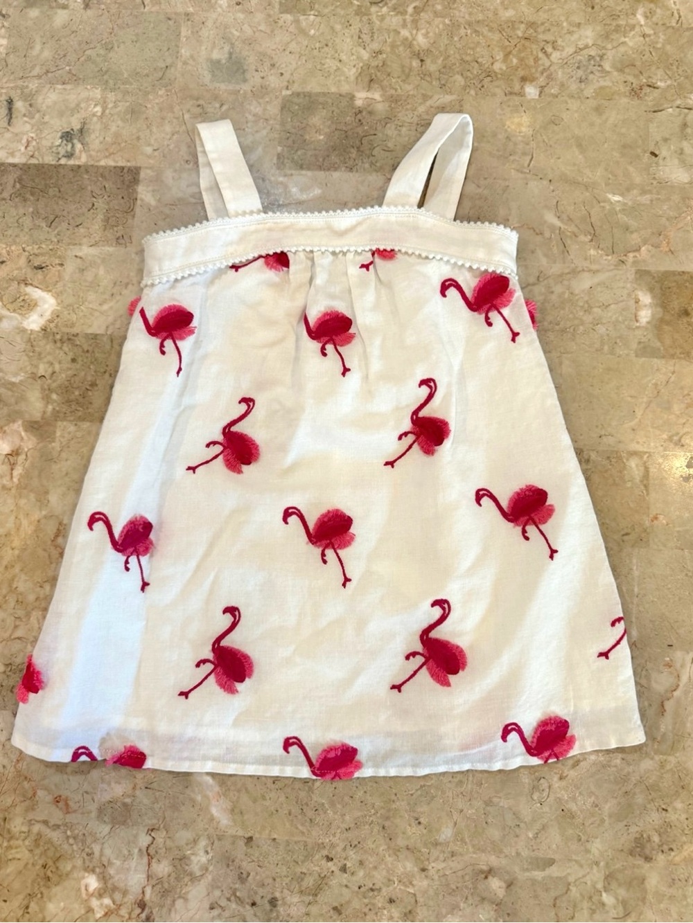 Janie and Jack White Tank Dress with Pink Flamingo Embroidery